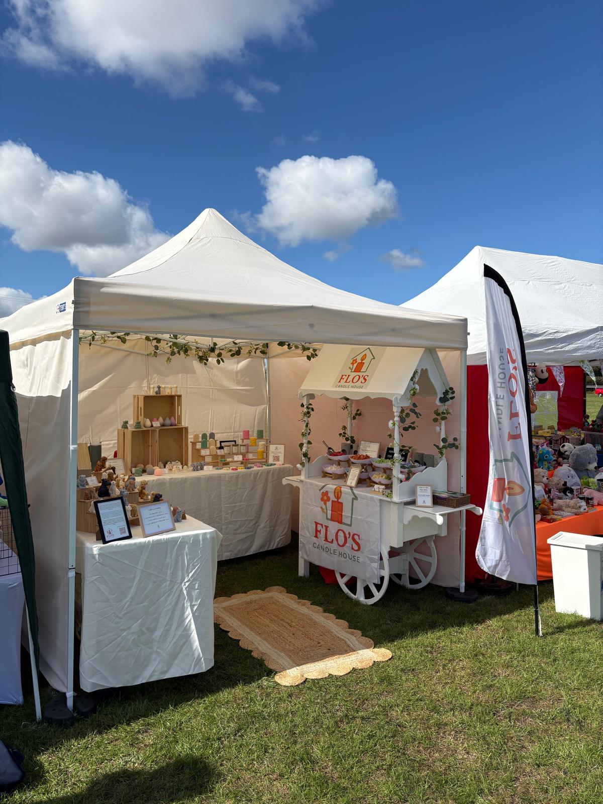 Market stall dressed and lit