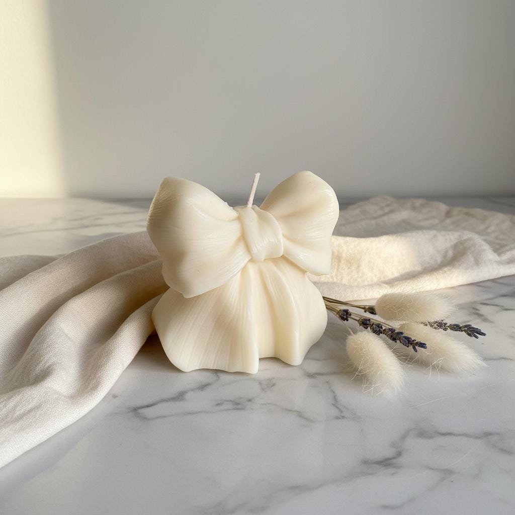 Bow Candle | Coquette Candle Gift | Ribbon Candle | Bow Shaped Soy Candle | Birthday Gift Her | Wedding Favour Candle | Aesthetic Gift