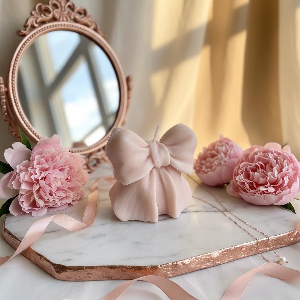 Bow Candle | Coquette Candle Gift | Ribbon Candle | Bow Shaped Soy Candle | Birthday Gift Her | Wedding Favour Candle | Aesthetic Gift