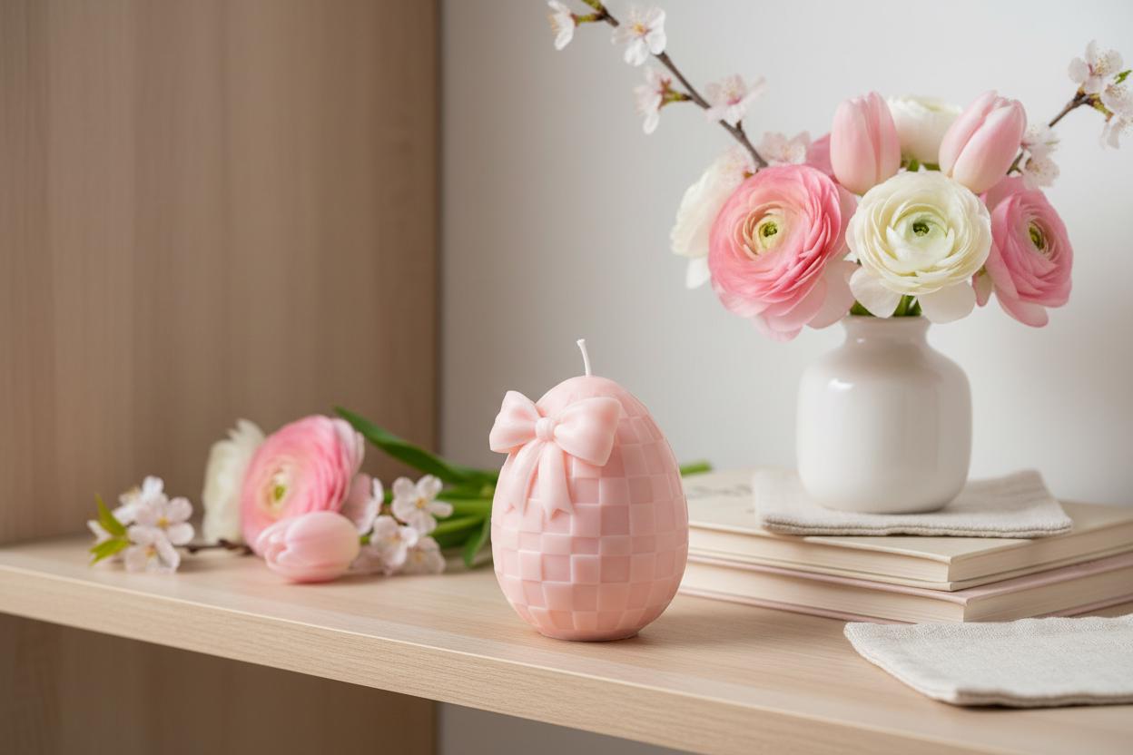 Easter Egg Candle | Basketweave Bow Soy Wax Spring Decor