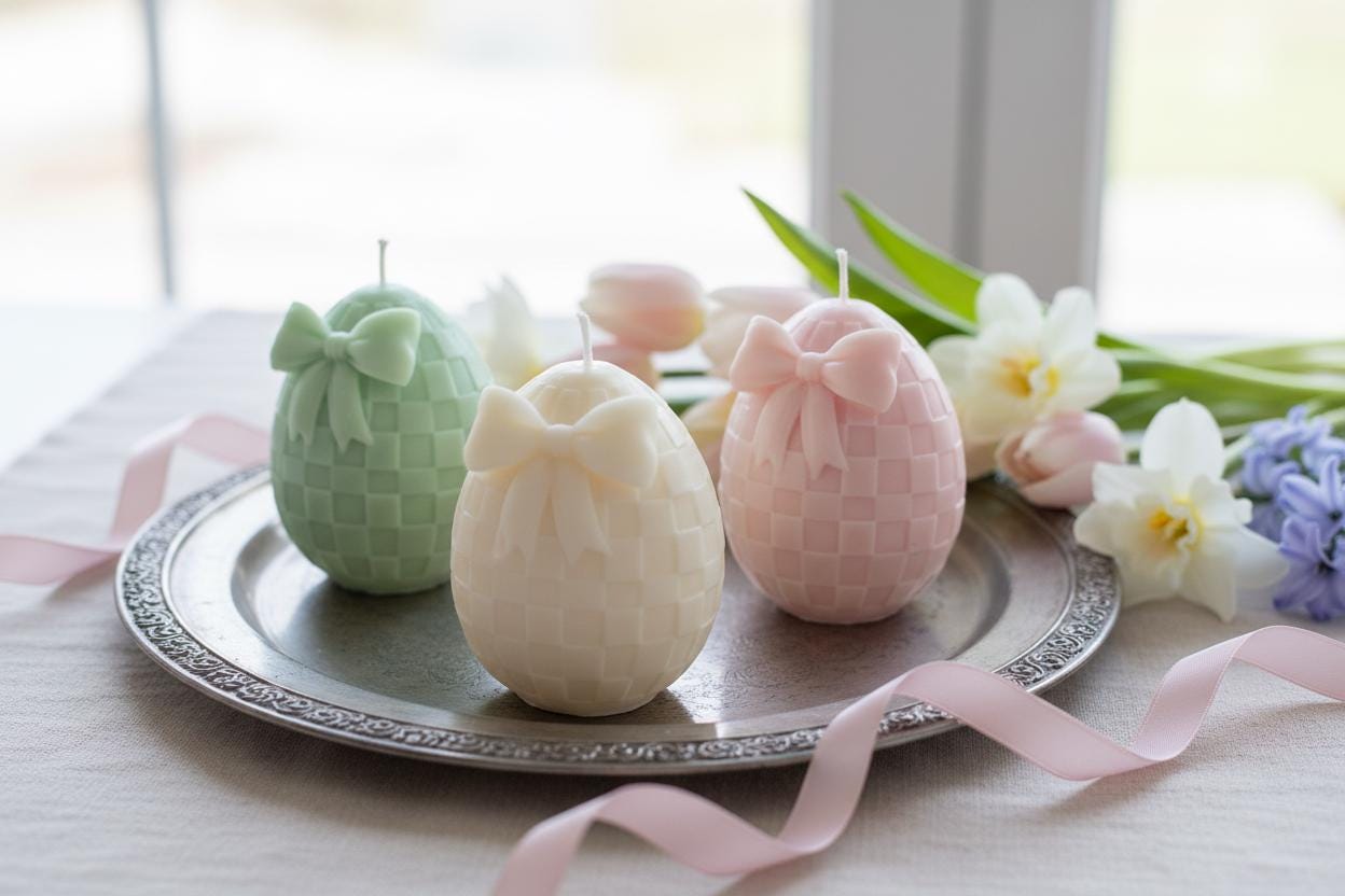 Easter Egg Candle | Basketweave Bow Soy Wax Spring Decor