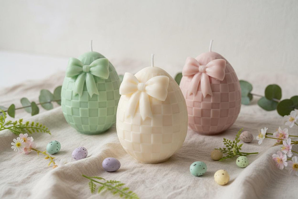Easter Egg Candle | Basketweave Bow Soy Wax Spring Decor