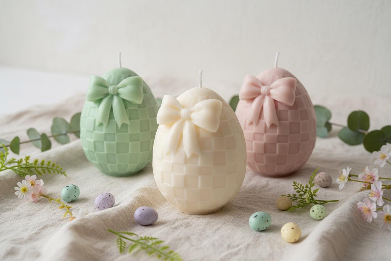 Easter Egg Candle | Basketweave Bow Soy Wax Spring Decor