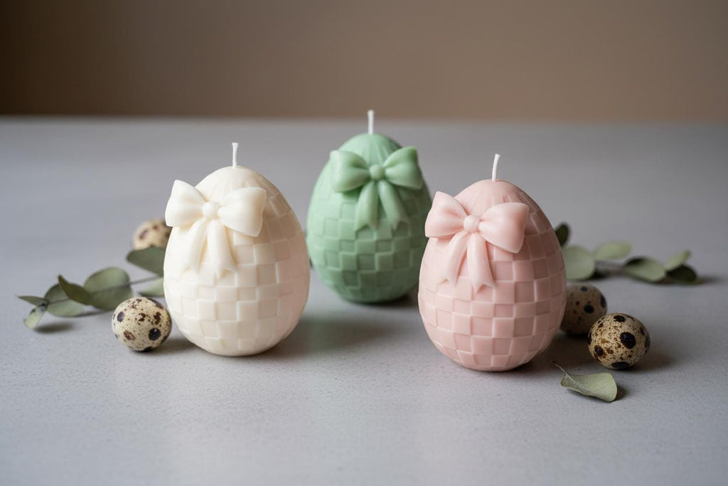 Easter Egg Candle | Basketweave Bow Soy Wax Spring Decor