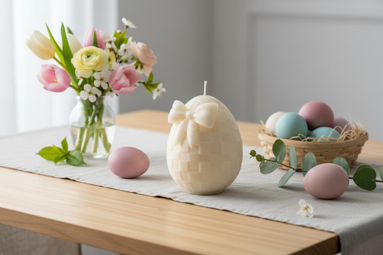 Easter Egg Candle | Basketweave Bow Soy Wax Spring Decor