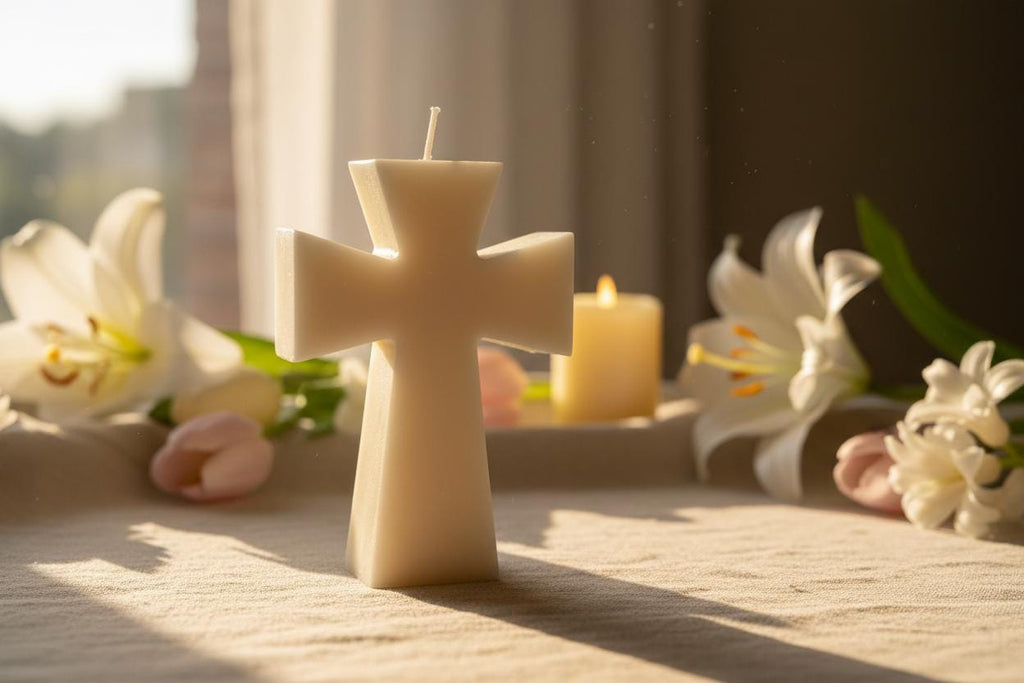 Hand-Poured Soy Cross Candle | Easter, Christening, Baptism Gift | UK Religious Decor