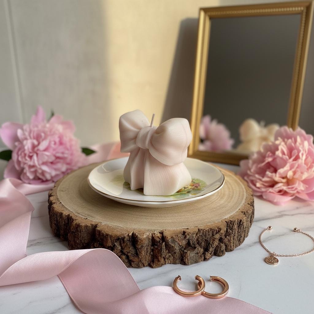 Bow Candle | Coquette Candle Gift | Ribbon Candle | Bow Shaped Soy Candle | Birthday Gift Her | Wedding Favour Candle | Aesthetic Gift