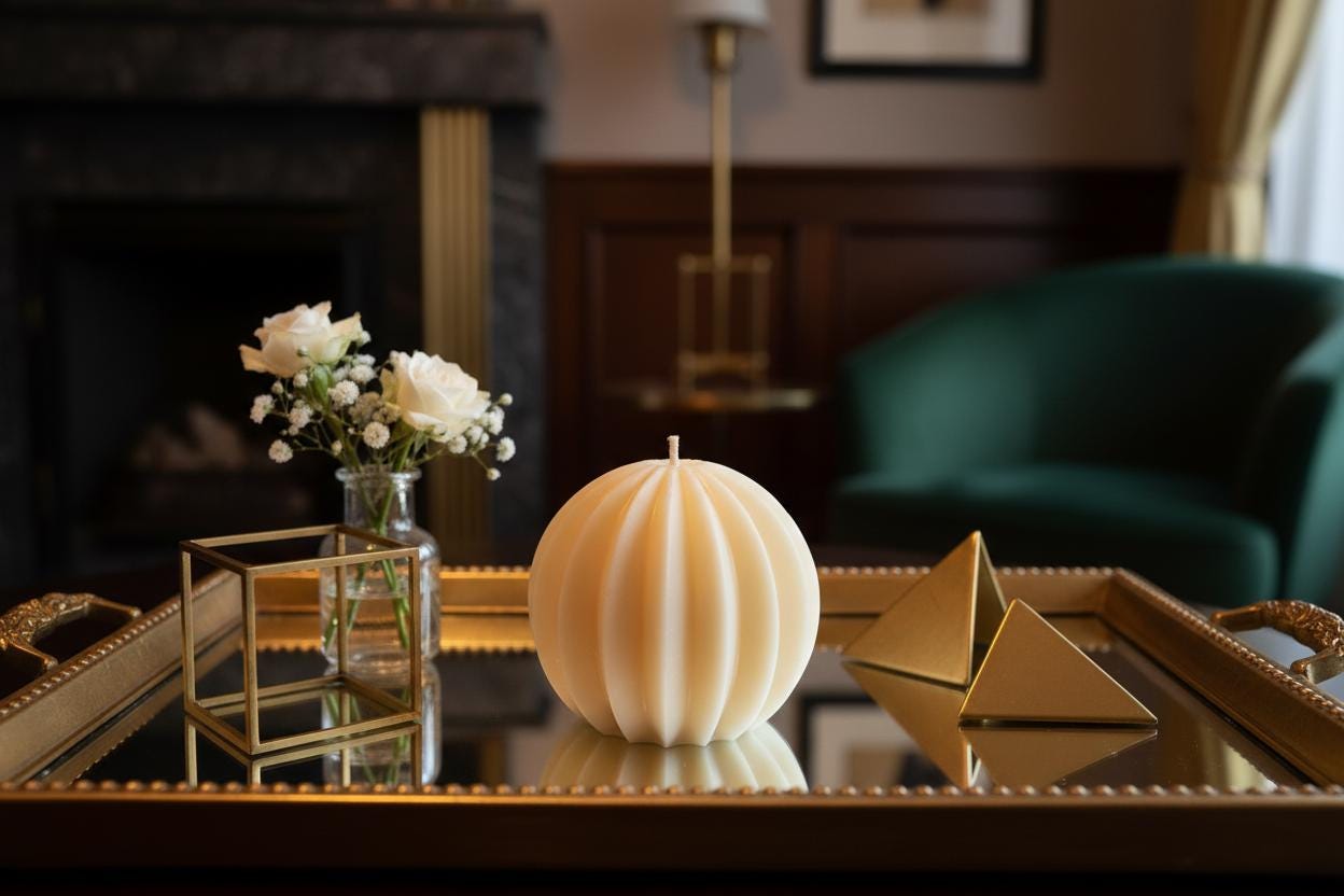 Ribbed Sphere Candle | Handmade Sculptural Soy Candle | Art Deco Home Decor | Ball Candle Gift