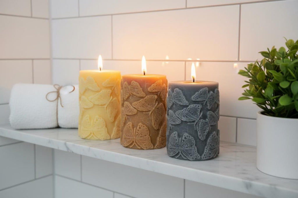 Butterfly Candle | Handmade Embossed Soy Pillar Candle | Butterfly Gift | Botanical Home Decor