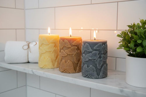 Butterfly Candle | Handmade Embossed Soy Pillar Candle | Butterfly Gift | Botanical Home Decor