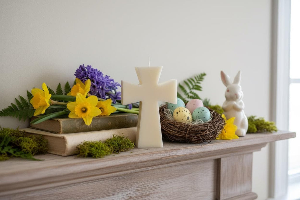 Hand-Poured Soy Cross Candle | Easter, Christening, Baptism Gift | UK Religious Decor