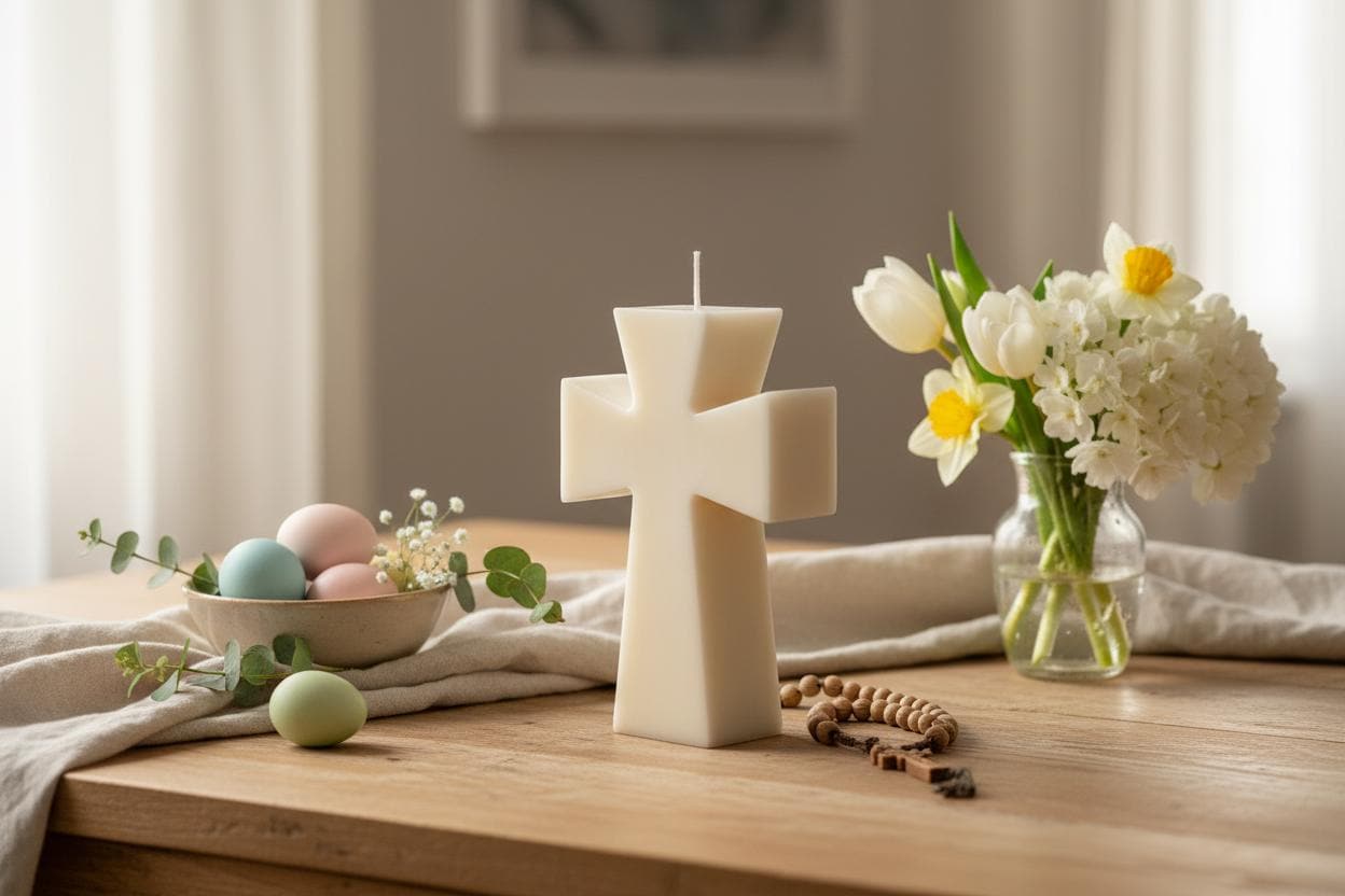 Hand-Poured Soy Cross Candle | Easter, Christening, Baptism Gift | UK Religious Decor