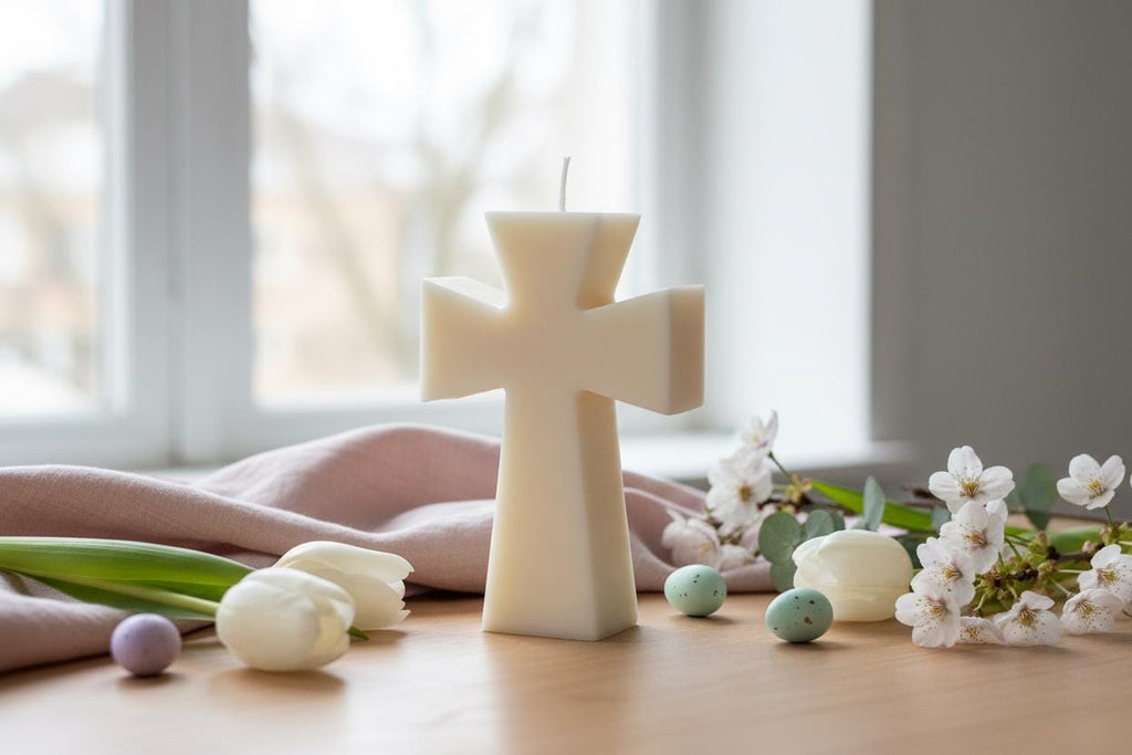 Hand-Poured Soy Cross Candle | Easter, Christening, Baptism Gift | UK Religious Decor