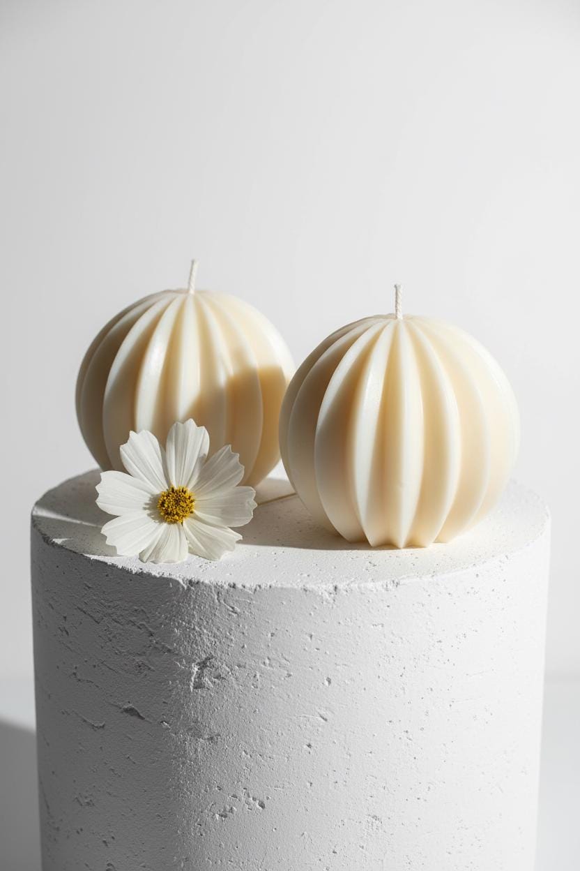 Ribbed Sphere Candle | Handmade Sculptural Soy Candle | Art Deco Home Decor | Ball Candle Gift