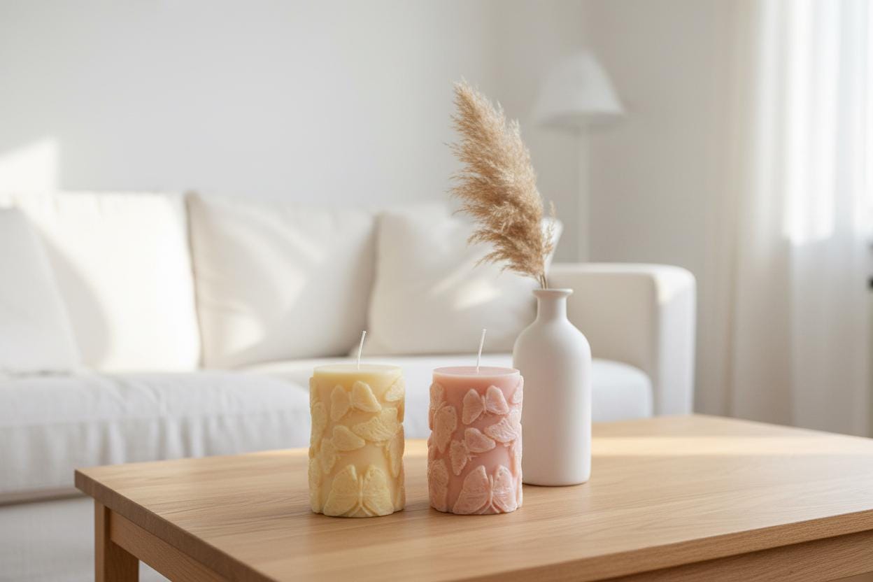 Butterfly Candle | Handmade Embossed Soy Pillar Candle | Butterfly Gift | Botanical Home Decor