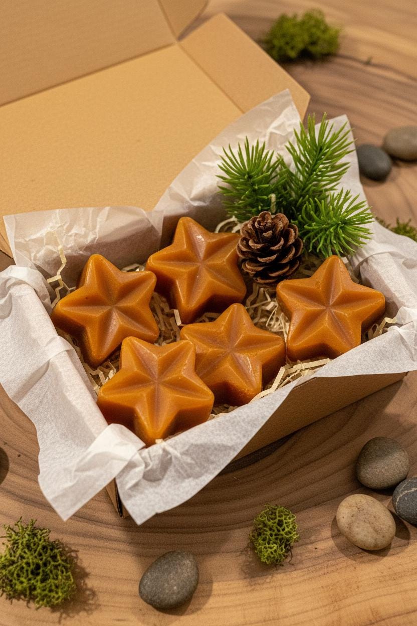 Sandalwood Soy Wax Melts | Highly Scented Vegan Wax Melts | Hand Poured Amber Star Wax Melt Pack | Home Fragrance Gift UK | Pack of 5