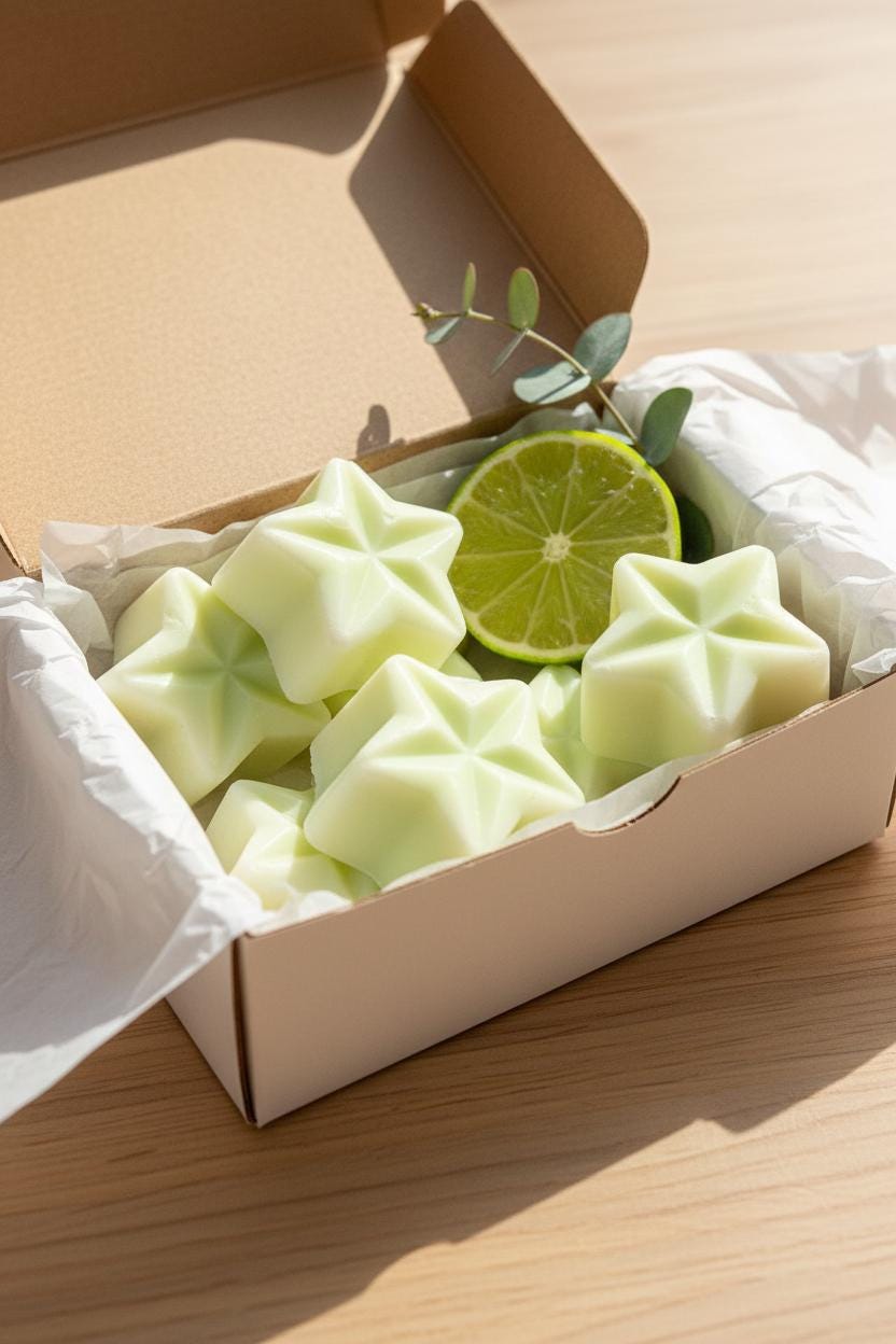 Coconut & Lime Soy Wax Melts | Highly Scented Tropical Vegan Wax Melts | Lime Green Star Wax Melt Pack | Home Fragrance UK | Pack of 5