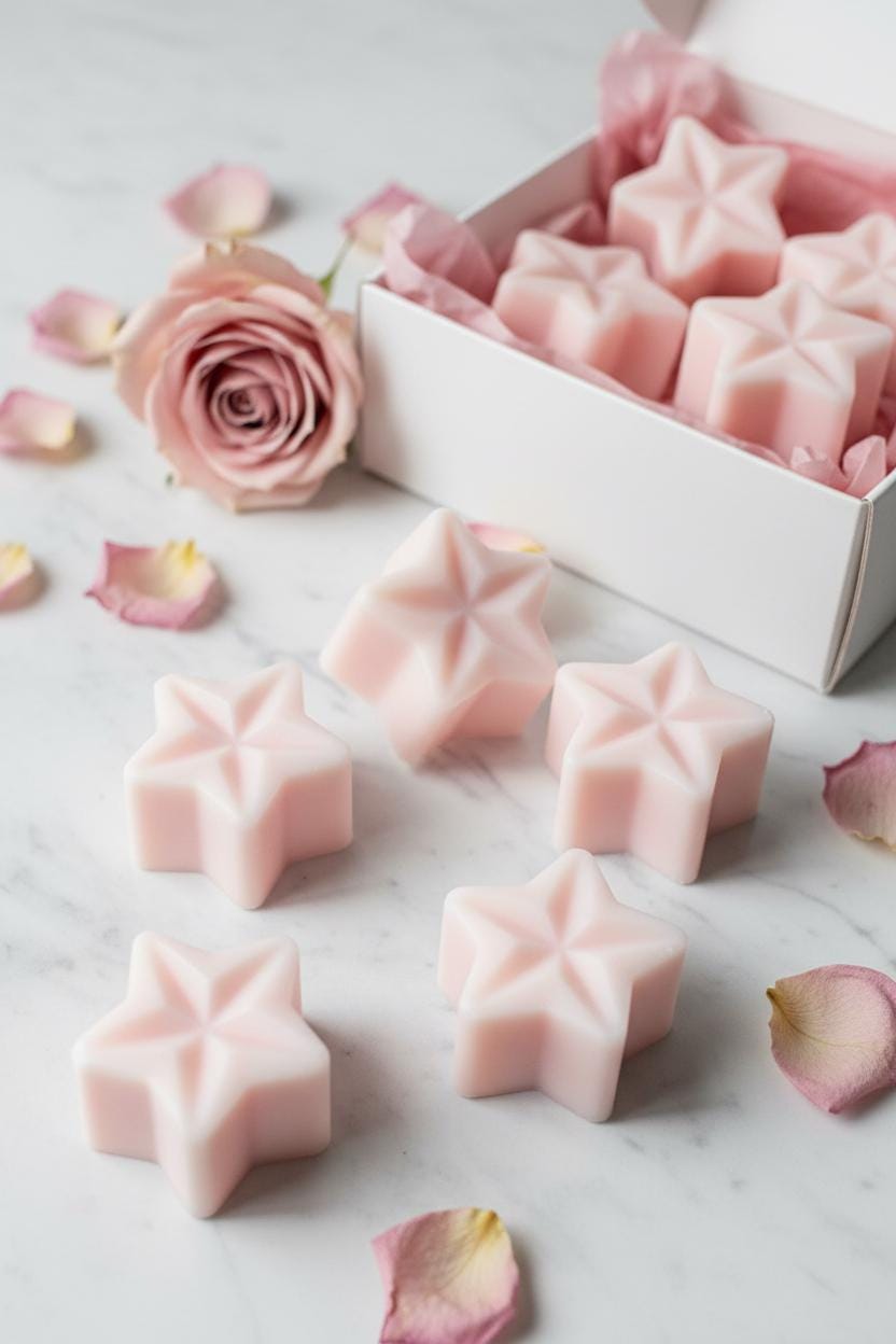 Rose Soy Wax Melts | Highly Scented Floral Vegan Wax Melts | Blush Pink Star Wax Melt Pack | Valentines Mothers Day Gift UK | Pack of 5