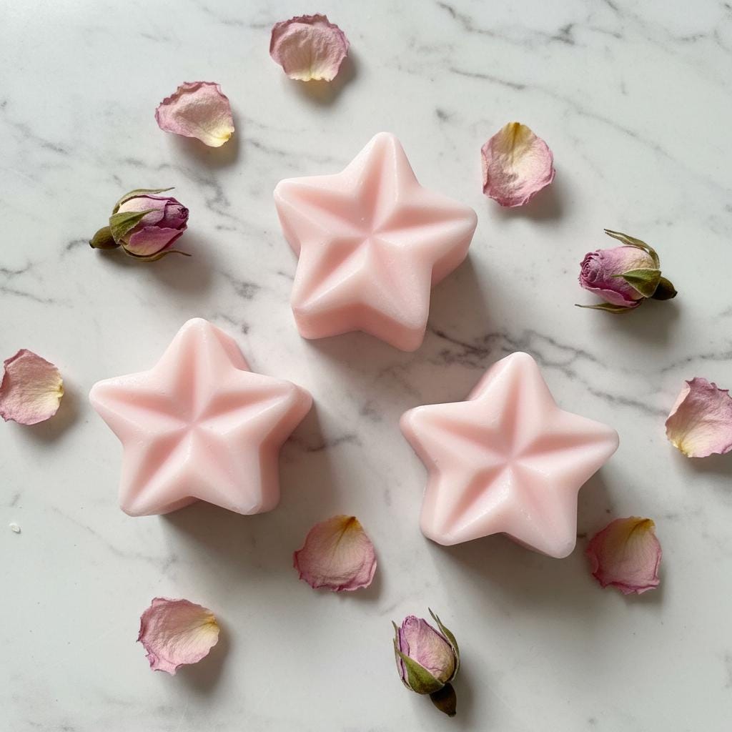 Rose Soy Wax Melts | Highly Scented Floral Vegan Wax Melts | Blush Pink Star Wax Melt Pack | Valentines Mothers Day Gift UK | Pack of 5