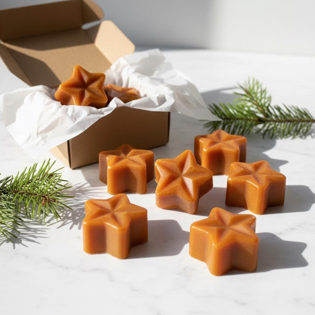 Sandalwood Soy Wax Melts | Highly Scented Vegan Wax Melts | Hand Poured Amber Star Wax Melt Pack | Home Fragrance Gift UK | Pack of 5