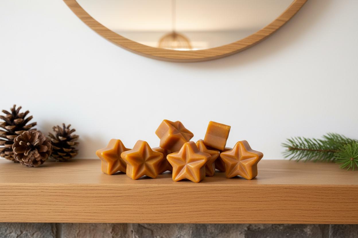 Sandalwood Soy Wax Melts | Highly Scented Vegan Wax Melts | Hand Poured Amber Star Wax Melt Pack | Home Fragrance Gift UK | Pack of 5