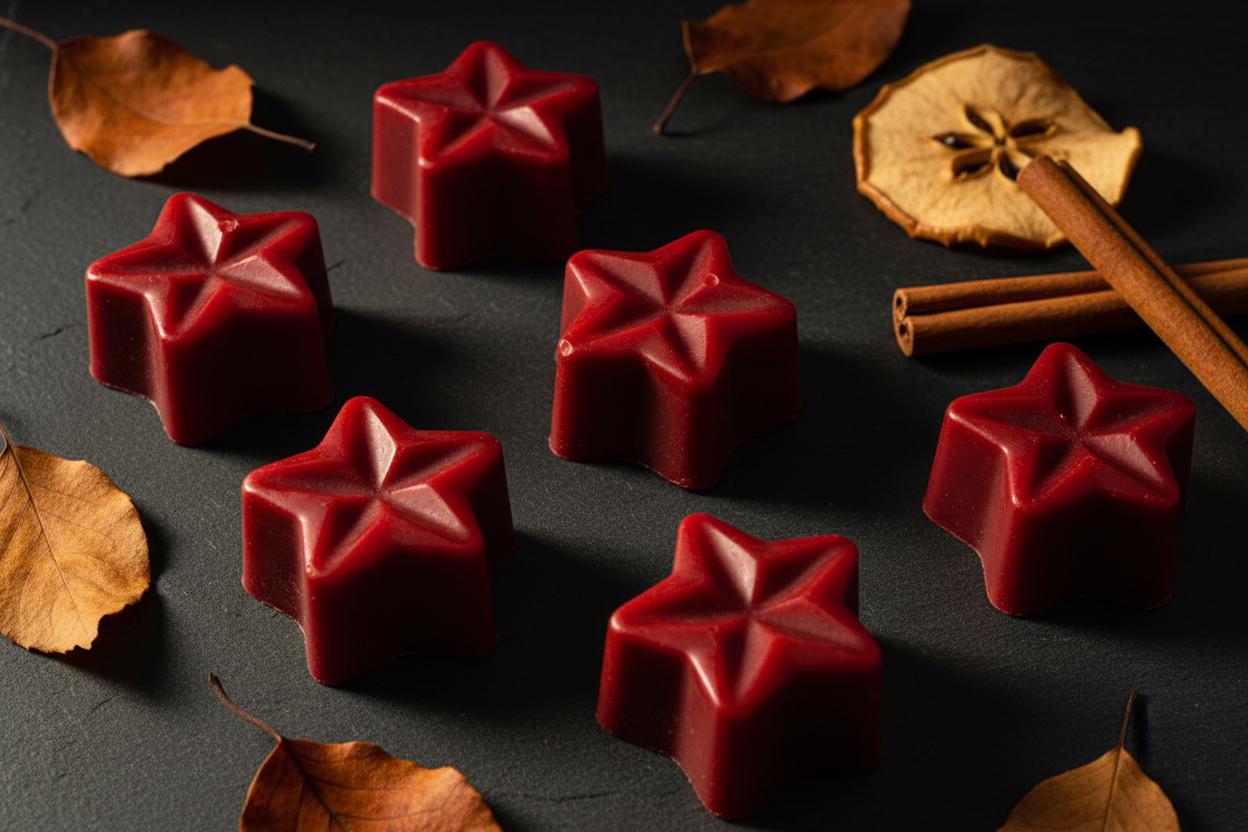 Apple & Cinnamon Soy Wax Melts | Highly Scented Spiced Vegan Wax Melts | Deep Red Star Wax Melt Pack | Autumn Christmas Gift UK | Pack of 5