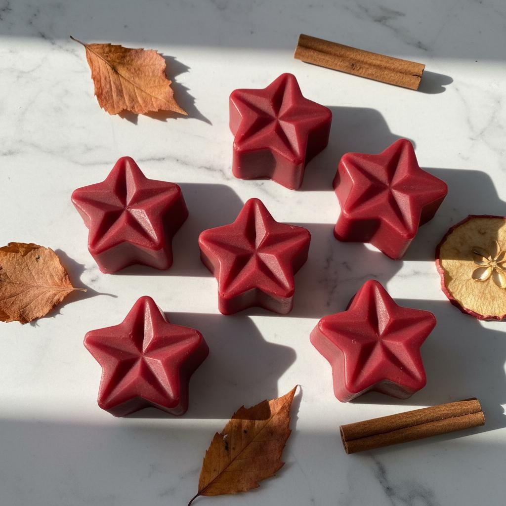 Apple & Cinnamon Soy Wax Melts | Highly Scented Spiced Vegan Wax Melts | Deep Red Star Wax Melt Pack | Autumn Christmas Gift UK | Pack of 5