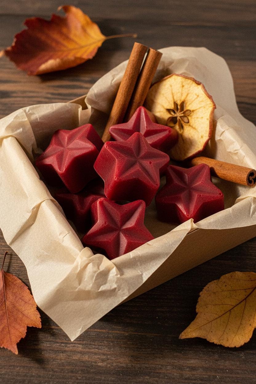 Apple & Cinnamon Soy Wax Melts | Highly Scented Spiced Vegan Wax Melts | Deep Red Star Wax Melt Pack | Autumn Christmas Gift UK | Pack of 5