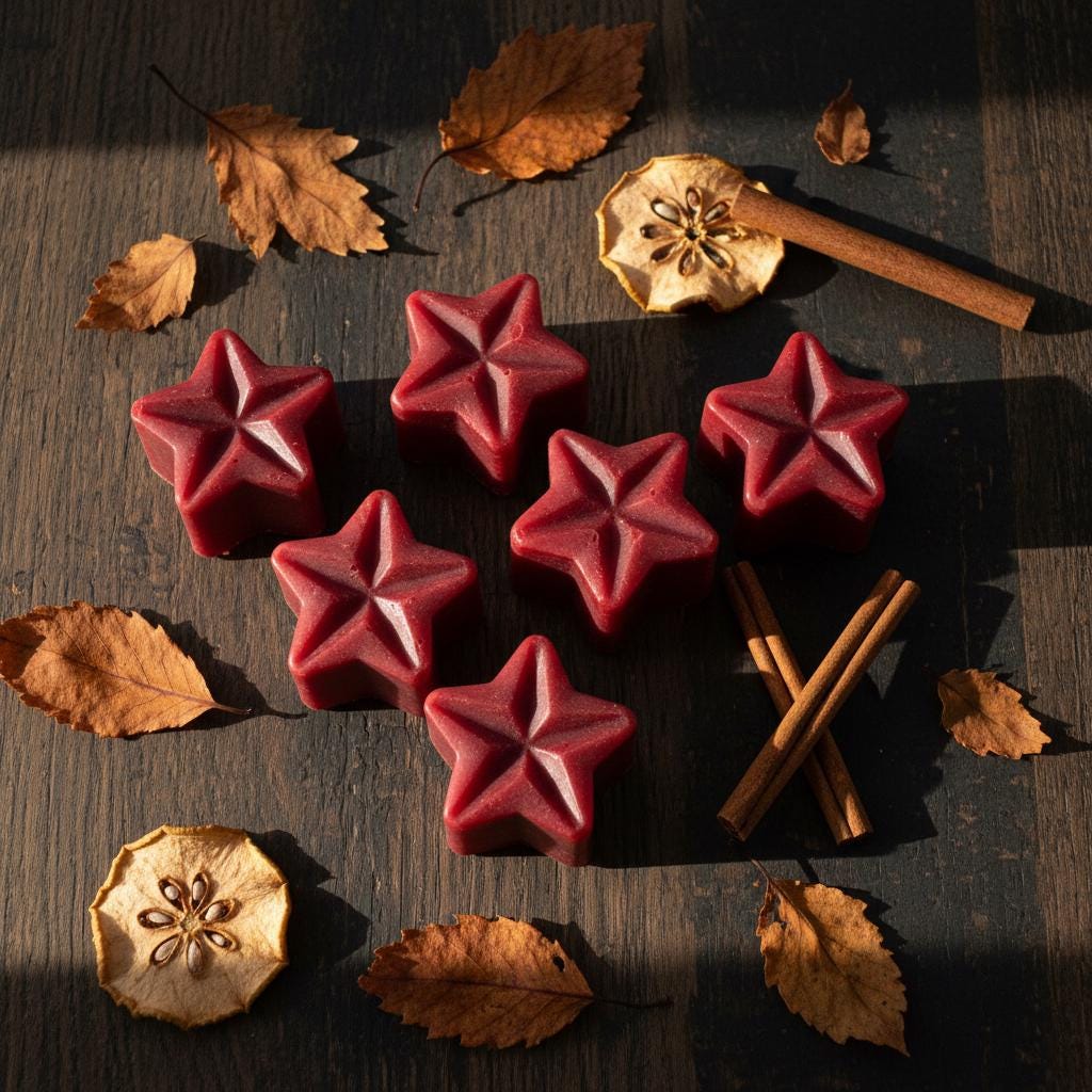 Apple & Cinnamon Soy Wax Melts | Highly Scented Spiced Vegan Wax Melts | Deep Red Star Wax Melt Pack | Autumn Christmas Gift UK | Pack of 5