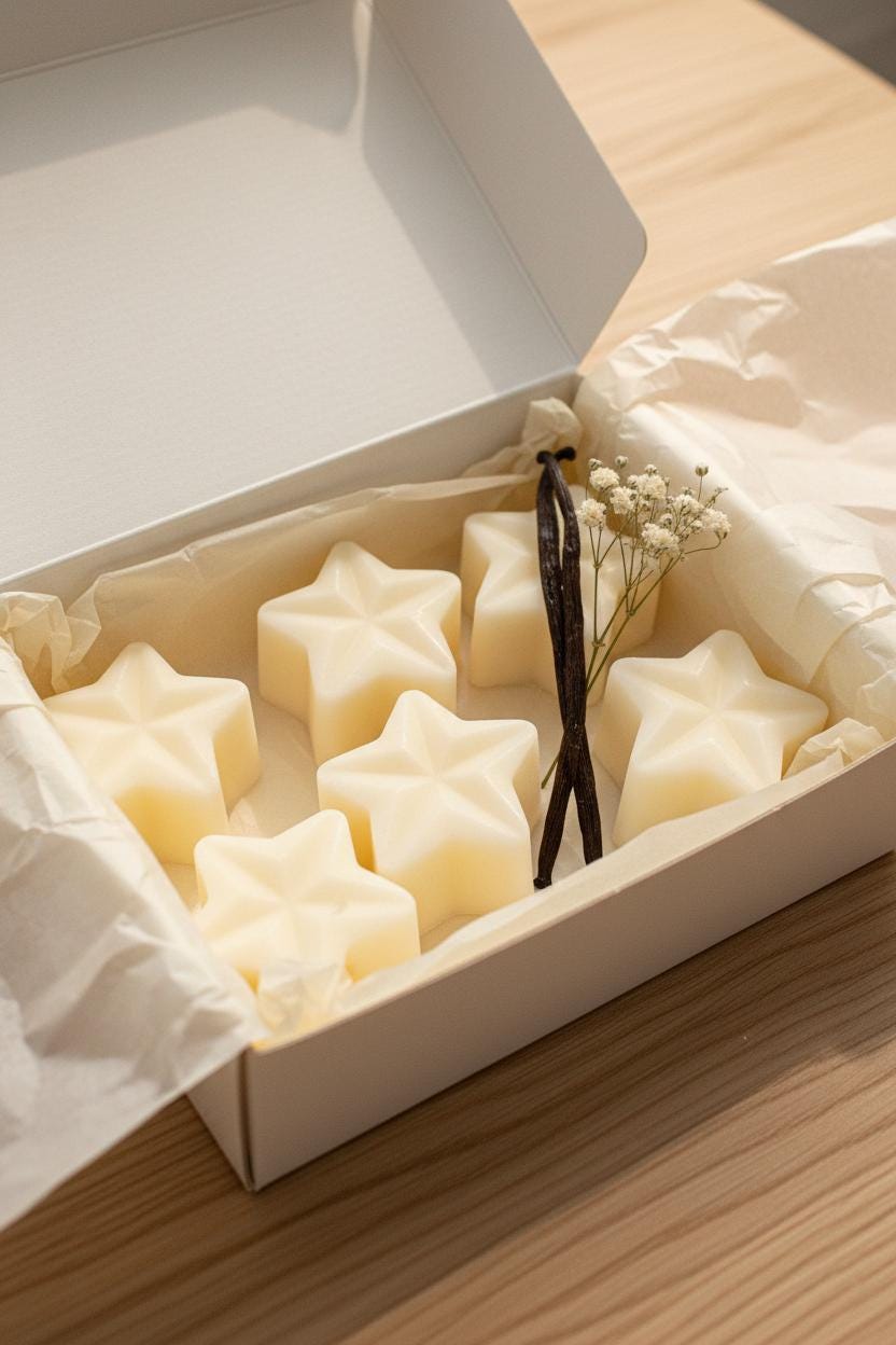 Vanilla Soy Wax Melts | Highly Scented Luxury Vegan Wax Melts | Cream Star Wax Melt Pack | Home Fragrance Gift UK | Pack of 5