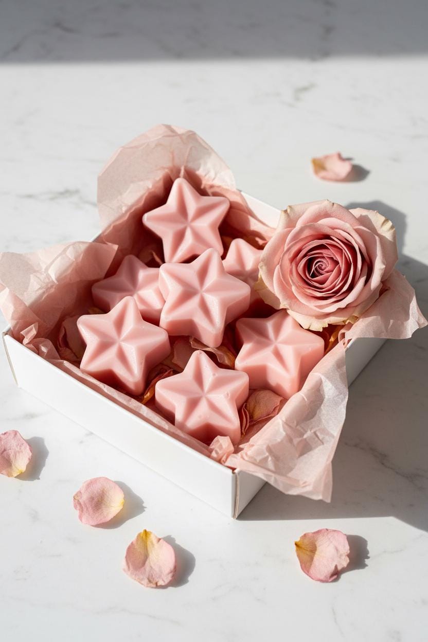 Rose Soy Wax Melts | Highly Scented Floral Vegan Wax Melts | Blush Pink Star Wax Melt Pack | Valentines Mothers Day Gift UK | Pack of 5